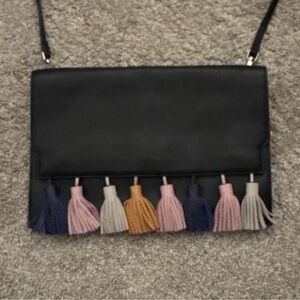 Rebecca Minkoff Black Crossbody Bag with Multicolor Tassels